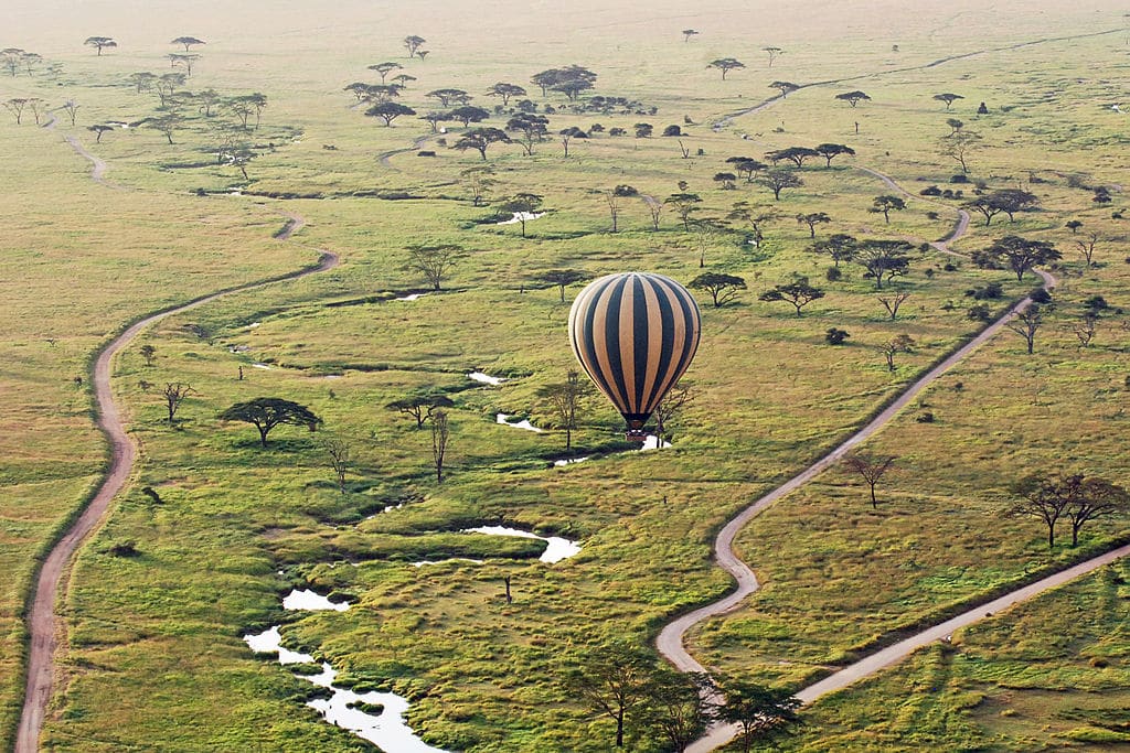 Mongolfiera nel Parco Nazionale del Serengeti in Tanzania